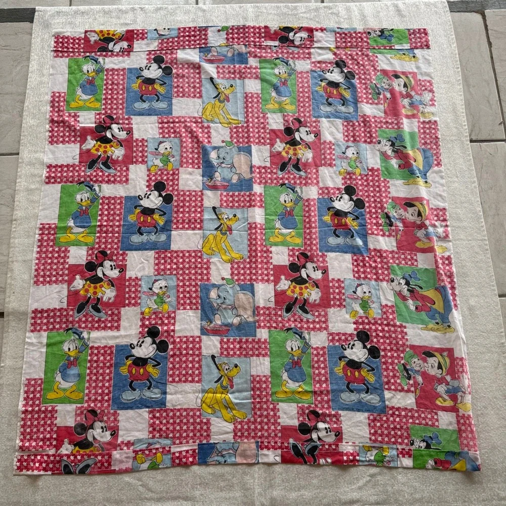 Vintage Walt Disney Productions Character Patchwork Fabric Mickey Donald 46x43